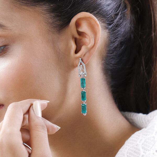 GP Art D&eacute;co Kollektion - Smaragd Triplett Quarz, Zirkon und Kanchanaburi blaue Saphir-Ohrringe- 13,32 ct. image number 2