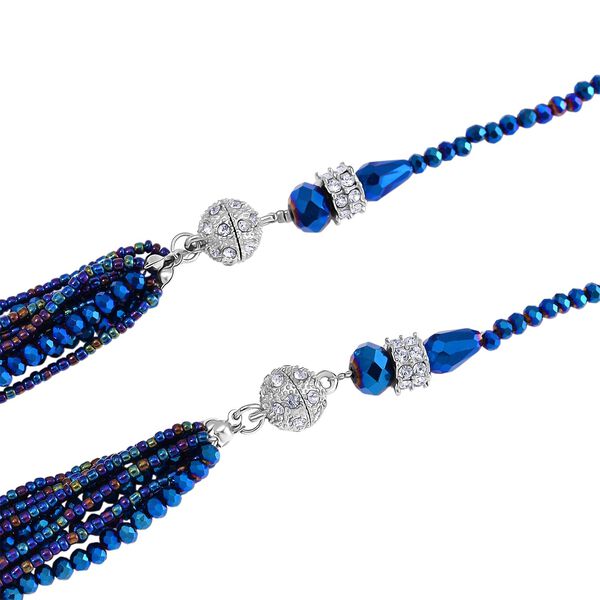 2er Set - Blau Kristall, Weißer Kristall Halskette und Ohrringe image number 4