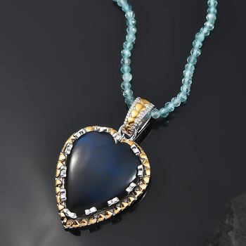 Zweifarbiger AAA Labradorit und Apatit Anh&auml;nger mit 45cm Kette - 85 ct.