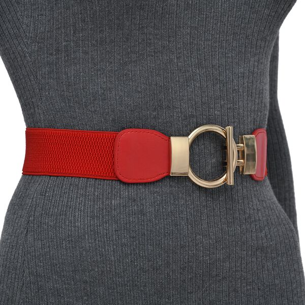Modischer G&uuml;rtel mit Metallschnalle, Gr&ouml;&szlig;e 4x75 cm, gewebt, Rot image number 3