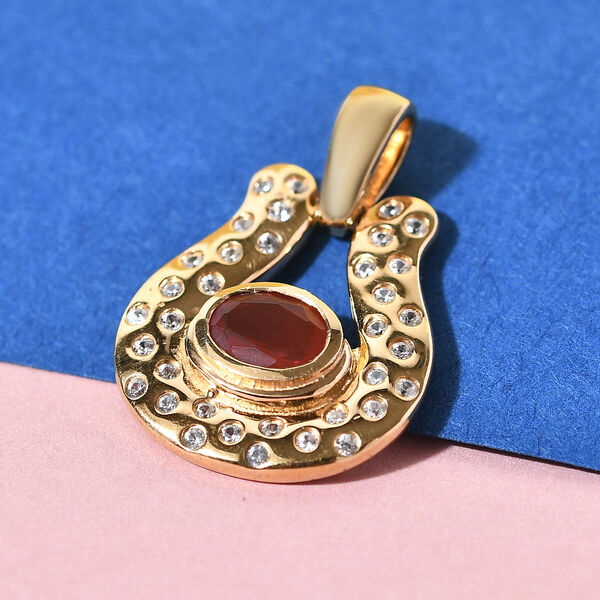 Mexikanischer Kirschfeuer-Opal und Zirkon-Anh&auml;nger in Silber image number 3