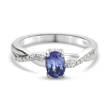 Tansanit und Zirkon Ring 925 Silber platiniert (Gr&ouml;&szlig;e 16.00) ca. 0,75 ct