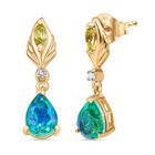 D’joy Pfau Quarz Triplette, Peridot Ohrringe 925 Silber 750 Gelb Vergoldet ca. 3.06 ct