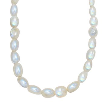 Regenbogen Mondstein Halskette ca. 45 cm 925 Silber rhodiniert ca. 285.00 ct