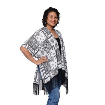 Kimono mit Quasten, Einheitsgr&ouml;&szlig;e Schwarz und Wei&szlig;