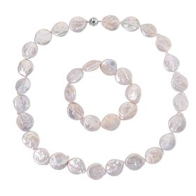 EINMALIGES ANGEBOT - 2er Set Weiße Keshi Perl Halskette und Armband, 316L Weiß Edelstahl