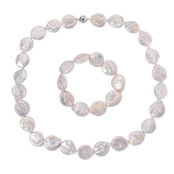 EINMALIGES ANGEBOT - 2er Set Wei&szlig;e Keshi Perl Halskette und Armband, 316L Wei&szlig; Edelstahl