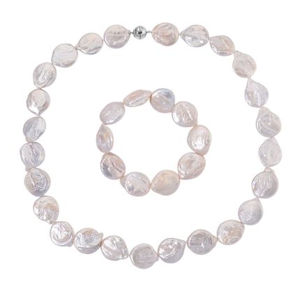 EINMALIGES ANGEBOT - 2er Set Wei&szlig;e Keshi Perl Halskette und Armband, 316L Wei&szlig; Edelstahl