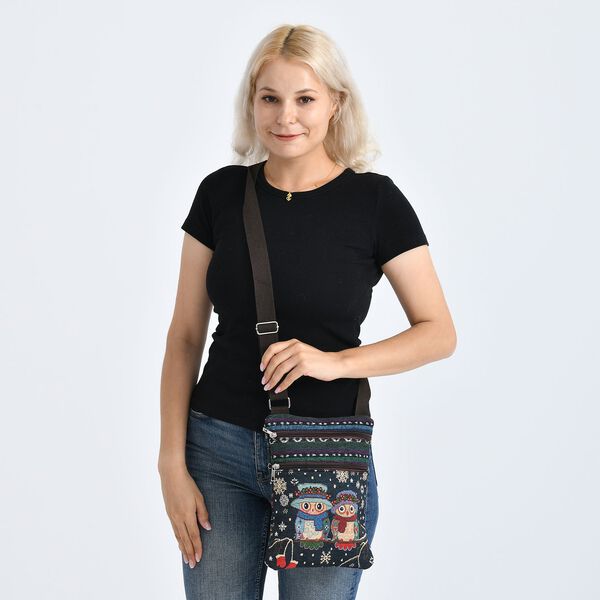 Crossbody-Tasche mit Eulenmotiv, 3 Rei&szlig;verschlussf&auml;cher, verstellbarer Schultergurt (ca. 120 cm), 21x28 cm, Mehrfarbig image number 3