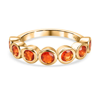 Purpurroter Feuer Opal 7 Stein Ring 925 Silber vergoldet (Gr&ouml;&szlig;e 16.00) ca. 0,83 ct