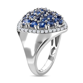 Kaschmir Kyanit und Zirkon Ring, 925 Silber platiniert, ca. 3.92 ct