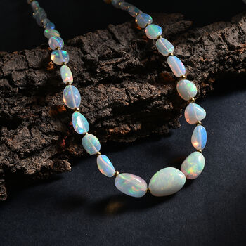 D'Joy AAA Nat&uuml;rlicher, &auml;thiopischer Welo Opal Halskette ca. 45 cm 925 Silber 750 Gelbgold vermeil ca. 40,00 ct.