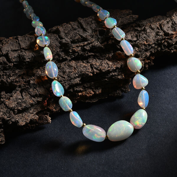 D'Joy AAA Nat&uuml;rlicher, &auml;thiopischer Welo Opal Halskette ca. 45 cm 925 Silber 750 Gelbgold vermeil ca. 40,00 ct. image number 1