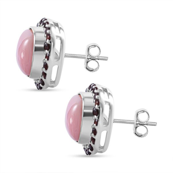 AAA Rosa Königsmuschel Perle und rote Granat Ohrringe image number 3