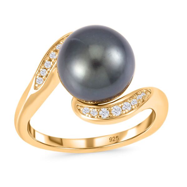 Tahiti Perle, wei&szlig;er Zirkon Ring, (10-11mm), 925 Silber Gelbgold Vermeil (Gr&ouml;&szlig;e 21.00) image number 4