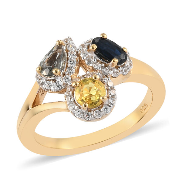 Mehrfarbiger Saphir und Zirkon-Ring, 925 Silber vergoldet  ca. 1,39 ct image number 4