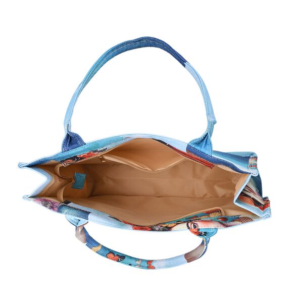 Frida Kahlo und Schmetterling Design Set, Shopper und Handy Umhängetasche, 40 x 12 x 35 cm, Blau image number 5