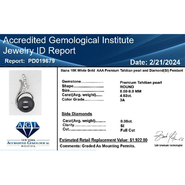 ILIANA zertifiziert und gepr&uuml;ft AAA Tahiti Perle und SI Diamant Anh&auml;nger in 750 Wei&szlig;gold image number 5