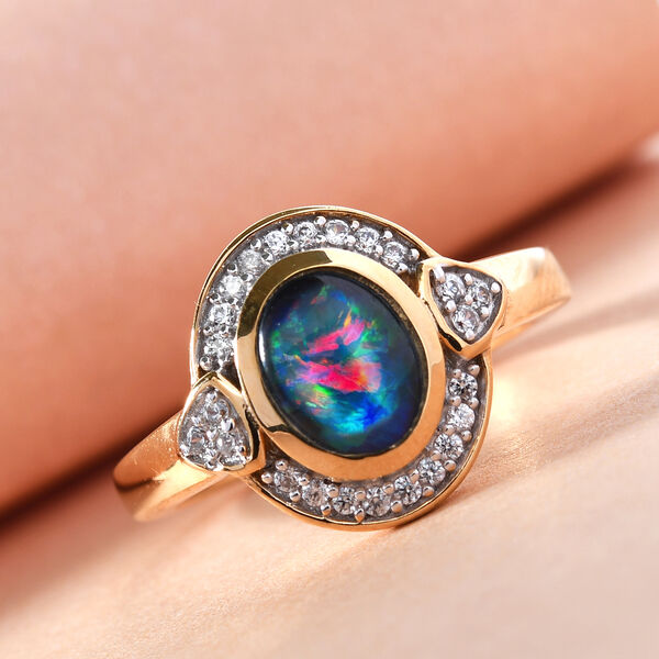 Boulder Opal Triplett und Zirkon Ring 925 Silber vergoldet  ca. 1,13 ct image number 2