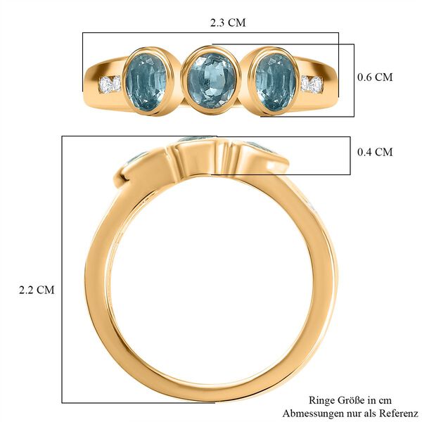 TUCSON FIND - Nat&uuml;rlicher AA Aqua Kyanit, Wei&szlig;er Zirkon Ring 925 Silber Gelbgold Vermeil (Gr&ouml;&szlig;e 18.00) ca. 1.44 ct image number 7