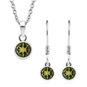 2er-Set, Peridot Solitär Anhänger mit Kette und Ohrringen in Silberton, 3,16 ct.