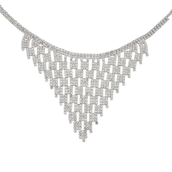 2er Set Weiße Kristall-Halskette mit Ohrringe im Schmuckset, Silberfarben image number 2