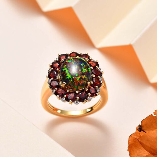 Labor erstellt schwarzen Opal, Mosambik Granat Ring, 925 Silber Gelbgold Vermeil (Größe 17.00) ca. 4.72 ct image number 1