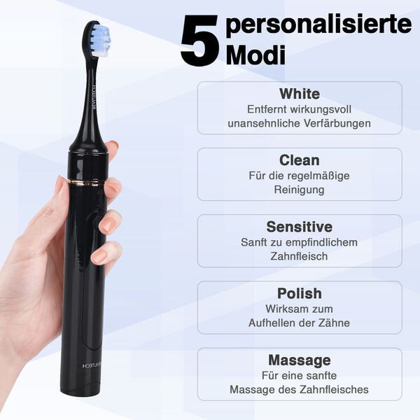 BEAUTECH Zahnb&uuml;rste mit therapeutischem LED-Licht, 5 Modi und 4 zus&auml;tzliche K&ouml;pfe, Schwarz image number 4