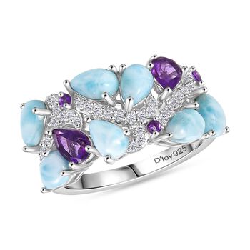 D'Joy Larimar, afrikanischer Amethyst und Zirkon Ring - 4,85 ct.