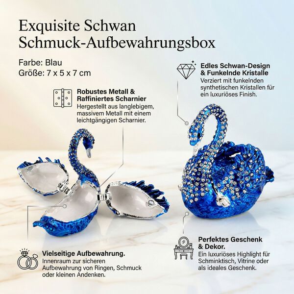 " Swan Trinket Storage Box Material:metal& synthetic crystal color: Blue size: 7*5*7cm" image number 2