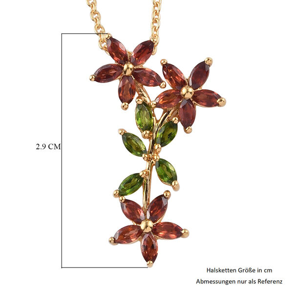 Nat&uuml;rlicher Chromdiopsid und roter Granat Blumen-Anh&auml;nger mit Kette, 45 cm, 925 Silber Ros&eacute;gold Vermeil ca. 1,78 ct image number 6