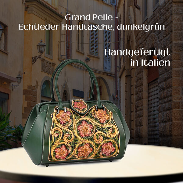 Grand Pelle  - Echtleder Handtasche, 35,5x23x18 cm, dunkelgr&uuml;n image number 2