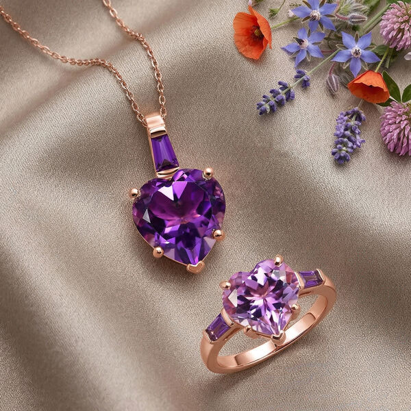 GP Amore Kollektion- AA Rose De France Amethyst, afrikanisches Amethyst und blaues Saphir Schmuckset image number 1