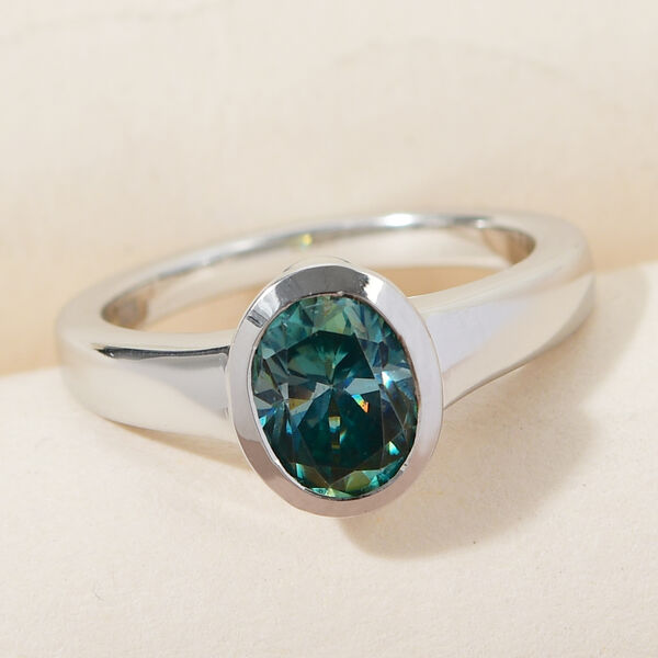 88 Facetten blauer Moissanit-Ring, 925 Silber platiniert  ca. 1,17 ct image number 2