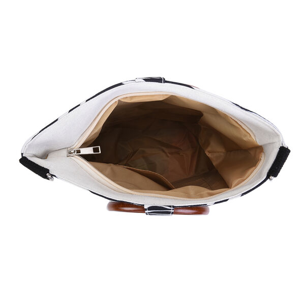 Handtasche mit Holzgriff, Zebramuster, Gr&ouml;&szlig;e 32x12x29cm, Schwarz und Wei&szlig; image number 4