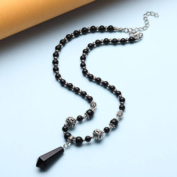 Schwarze Glasachat Halskette, ca. 45 cm, silberfarben ca. 101.00 ct image number 1