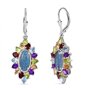 Boulder Opal Triplette, Mosambik Granat Ohrringe 925 Silber rhodiniert ca. 8.87 ct