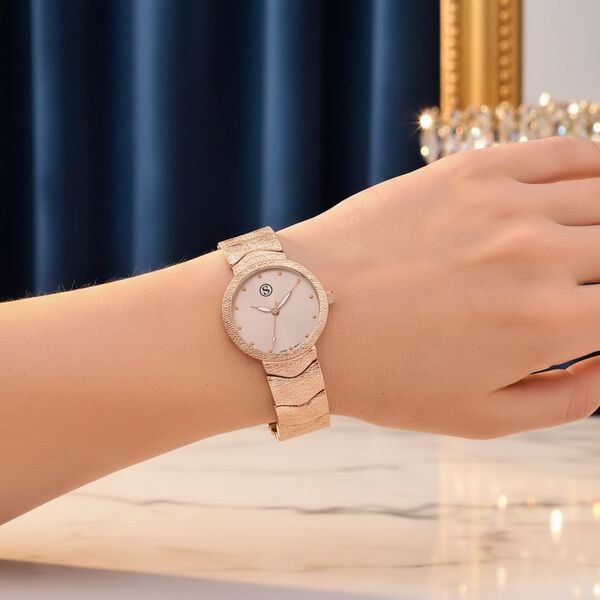 STRADA - Uhr mit japanischem PC21S Uhrwerk, roségoldfarbenem Sonnenschliff-Zifferblatt und Legierungsgehäuse image number 3