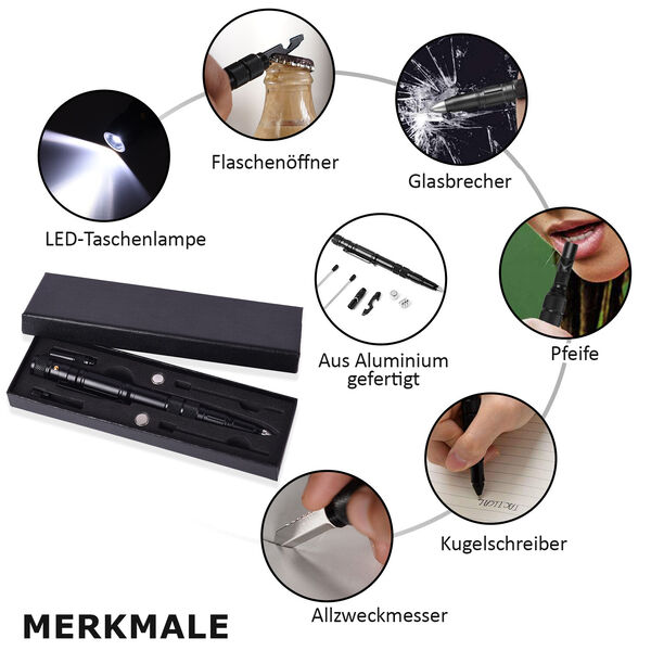 4 in 1 Multifunktionswerkzeug-Stift aus Aluminiumlegierung, Schwarz image number 2