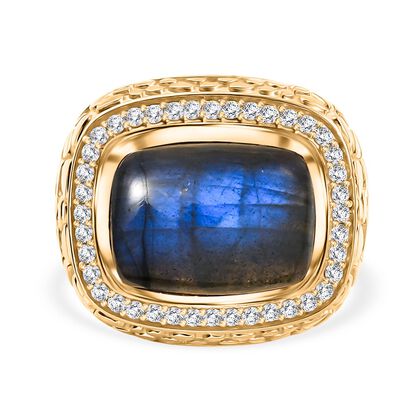 Labradorit, Wei&szlig;er Zirkon Ring Messing (Gr&ouml;&szlig;e 19.00) ca. 14,70 ct