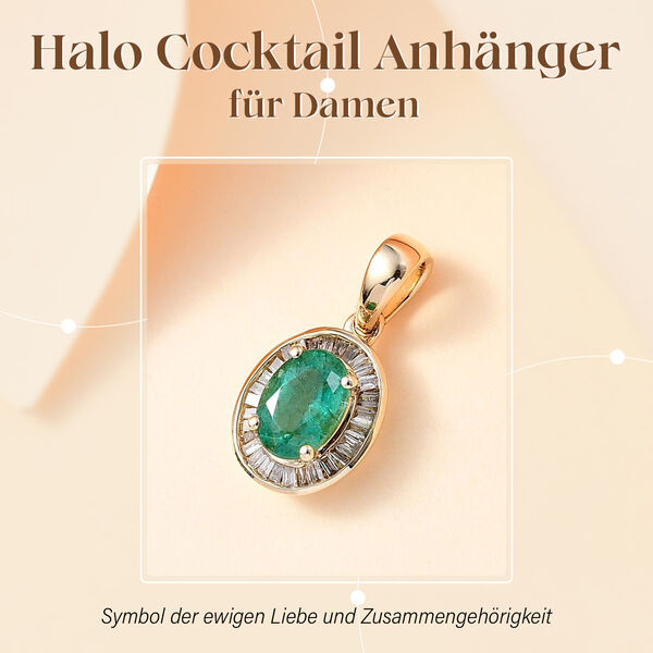 AAAA Kagem sambischer Smaragd, Weißer Diamant Anhänger in 585 Gold - 0,89 ct. image number 2