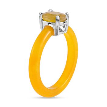 Gelbe Jade, Fissure gef&uuml;llt gelber Saphir Ringe 925 Silber rhodiniert (Gr&ouml;&szlig;e 18.00) ca. 9.82 ct