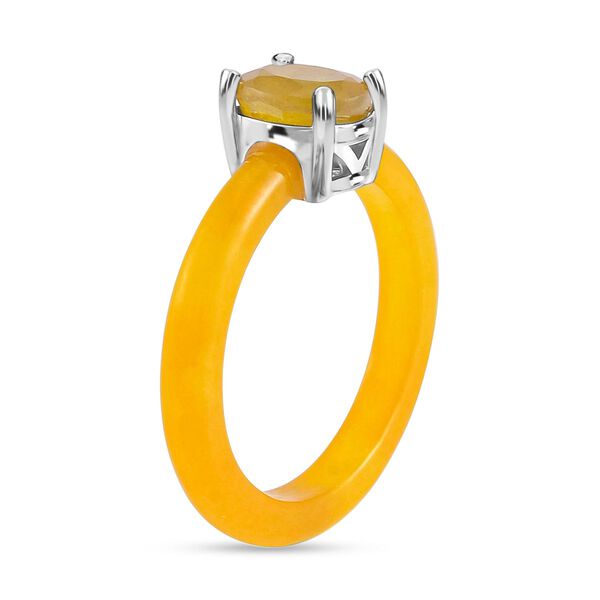 Gelbe Jade, Fissure gef&uuml;llt gelber Saphir Ringe 925 Silber rhodiniert (Gr&ouml;&szlig;e 18.00) ca. 9.82 ct image number 4