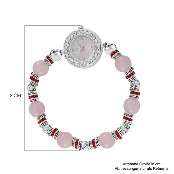 STRADA - Rosenquarz, weißer Kristall flexible Armband-Uhr, japanisches Uhrwerk, ca. 18-19cm, Schwarz oxidiert image number 4