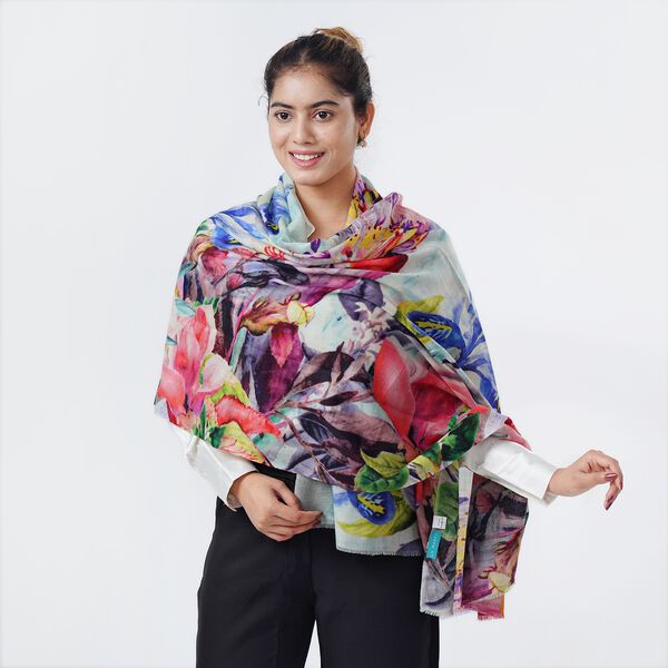 LA MAREY Schal aus 100% Premium-Kaschmir mit Digitaldruck, 70x200cm, Rosa Tulpen image number 6