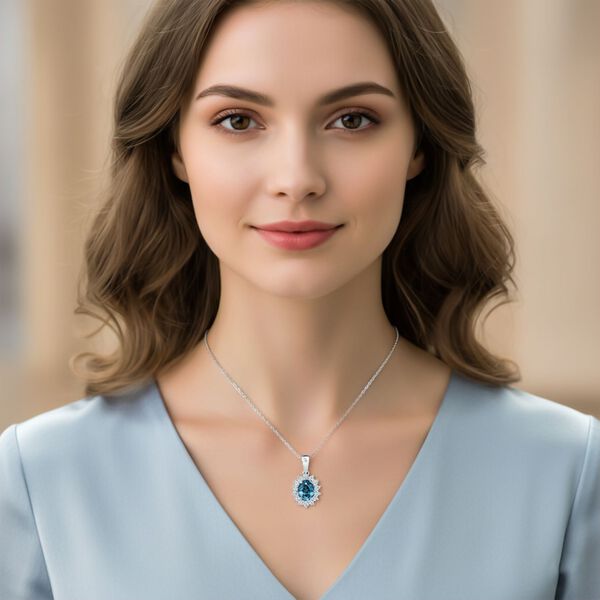 D'Joy AA blauer und wei&szlig;er Zirkon Anh&auml;nger mit 50cm Kette - 2,70 ct. image number 2