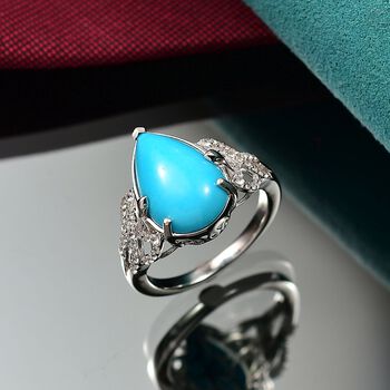 D'Joy AA Sleeping Beauty T&uuml;rkis, Wei&szlig;er Zirkon Ring 925 Silber rhodiniert (Gr&ouml;&szlig;e 18.00) ca. 4.86 ct