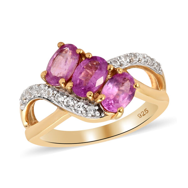 Rosa Saphir und Zirkon-Trilogie-Ring, 925 Silber vergoldet, 2,20 ct. image number 4