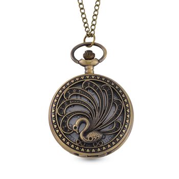 STRADA Pfaumuster Antikbronze-Taschenuhr - mit japanischem PC21S-Uhrwerk und wasserresistenter 78 cm ca. 47,00g