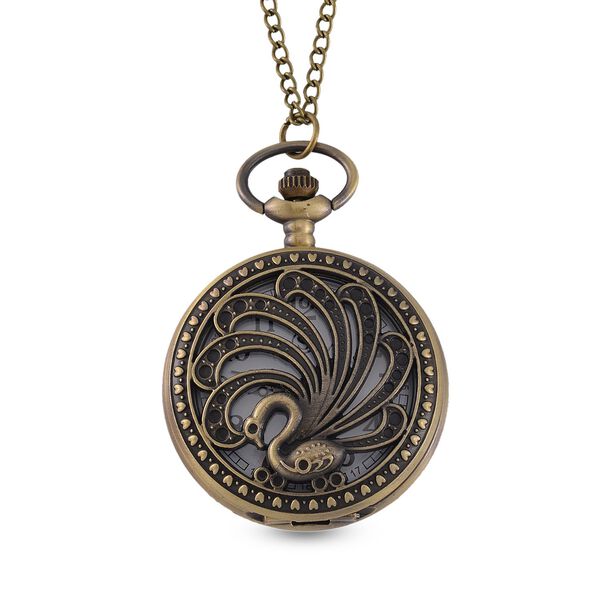 STRADA Pfaumuster Antikbronze-Taschenuhr - mit japanischem PC21S-Uhrwerk und wasserresistenter 78 cm ca. 47,00g